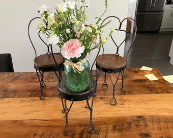 Vintage Parlor Ice Cream Style 18-inch Doll Chair - Plant Stand - Mini Wrought Iron and Wood Chair -Cottage Core Decor