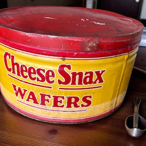 1930s Pennant Cheese Snax Tin: Vintage Advertising Canister, Farmhouse Decor