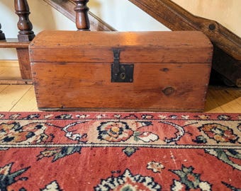 Antique Wooden Storage Chest with Iron Latch – Circa 1900 Rustic Trunk, Primitive Farmhouse Decor