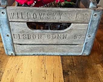1940s Wood & Metal Bottle Crate – Lisbon CT - Rustic Farmhouse Decor