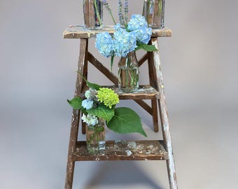 Vintage Wooden Step Ladder - Folding Small 3-Step Plant Stand