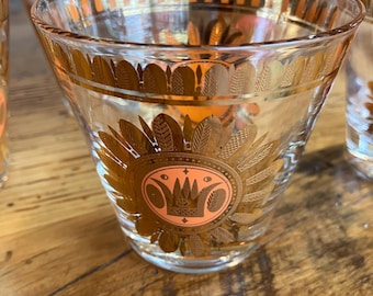Georges Briard Regalia Lowball Glasses – Set of 7, Gold Geometric Medallions
