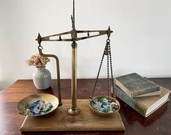 Bartlett & Son Limited Bristol Balancing Brass Scale Mounted on a Wood Base