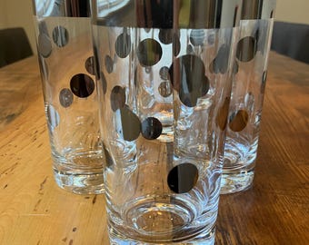 Set of 6 - Dorothy Thorpe Polka Dot Water Glasses – Mid‑Century Silver Band Barware