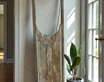 Vintage Wooden Farm Work Sled – Early 1900s Rustic Hauling Sled with Metal Runners