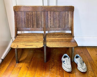 Antique Vermont Theater Bench Seats • Rustic Farmhouse Entryway Bench
