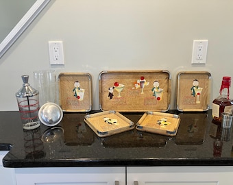 Set of 5 Mid-Century Modern Cocktail Serving Trays - Martini - Manhattan - Old Fashioned - Angel Kiss