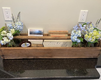 Antique Wooden Carpenter’s Toolbox with a Dowel Handle – Rustic Primitive Storage - Farmhouse Centerpiece