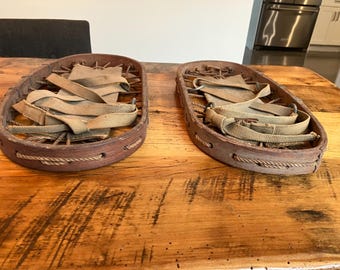 Wood & Canvas Snowshoes - Bear Claw Design - Vintage WW2 - Rustic Wall Decor