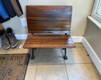 Antique Schoolhouse Bench – Late 1800s Cast Iron & Wood Seat – Vintage Classroom Furniture