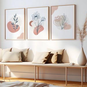 Boho abstract wall art, set of 3 prints, botanical prints, digital downloads, printable wall art, boho home decor, neutral art prints