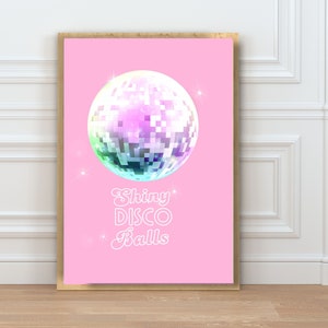 Disco Ball Print, Printable Wall Art, Preppy Poster, Bar Cart Wall Art, Preppy Wall Decor, Mirror Ball Wall Art, Dopamine Decor