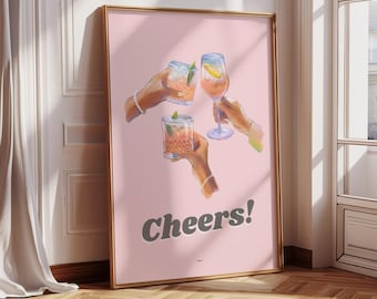 Impresión de carrito de bar, impresión de pared de Cheers, decoración de carrito de bar, arte de pared de moda, póster retro, decoración de cócteles, arte de pared imprimible, descarga digital
