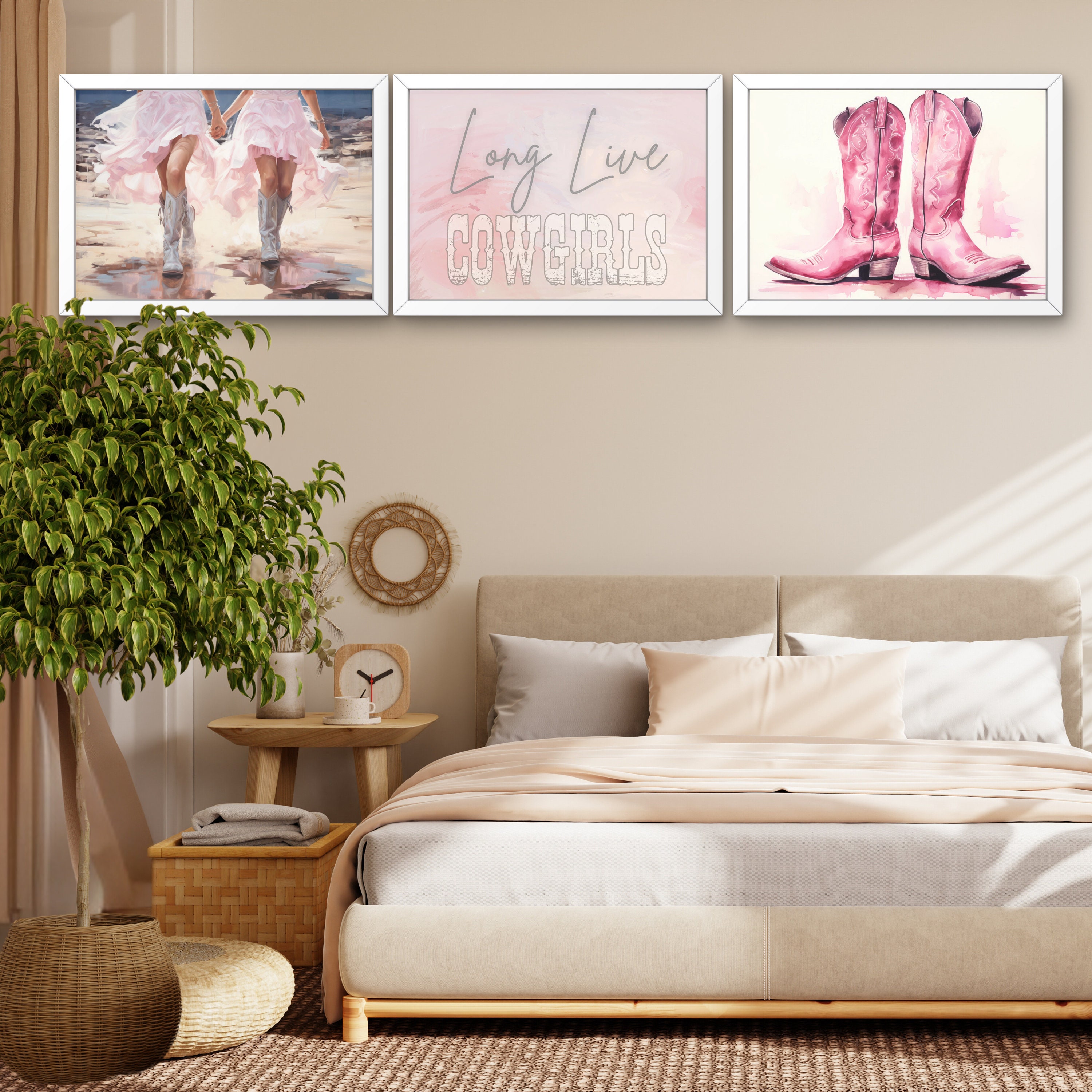Stampa artistica alla moda con cowgirl costiere e oceano, poster stampabile, decorazione da parete per dormitori per ragazze preppy, download digitale, cappelli da cowboy estetici a cavallo - Italia