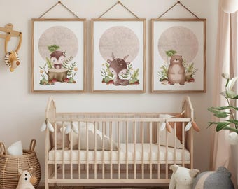 Wald Tiere Drucke Set von 3, druckbare Wandkunst, Waldtiere Kinderzimmer Dekor, Waldtiere Kinderzimmer Dekor, Unisex Poster