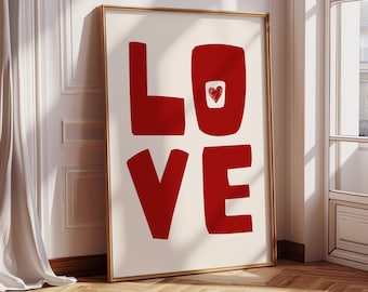 Retro LOVE Typography Print, Romantic Wall Art Printable, Love Quote Poster, Couple Bedroom Decor, Digital Download