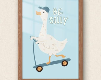 Silly Goose Wall Art, Boys Nursery Decor, Silly Goose Print, Playroom Poster, Farm Animal Printable, Kids Printable Wall Art, Digital Print
