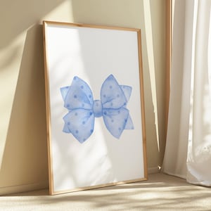 Blue Bow Printable Wall Art, Coquette Nursery Decor, Trendy Dorm Decor, Trendy Blue Bows, Coquette Aesthetic Digital Download