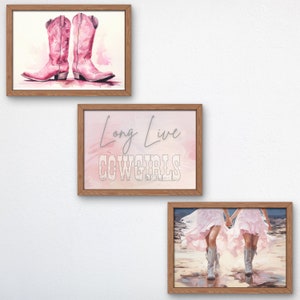 Coastal Cowgirl Printable Wall Art, Long Live Cowgirls, Preppy Cowgirl Dorm Room Posters, Cowgirl Boots, Set of 3 Prints, Instant Download