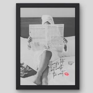 Girl Reading Newspaper Poster, Newspaper Wall Art, Woman Reading Art Print, Fashion Printable Wall Art, Feminist Print, Digital Download