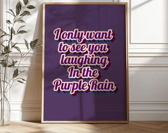 Song Lyrics Poster, Purple Rain, Gift for Music Lovers, Retro Music Typography Poster, Music Print, Printable Wall Art, Digital Download