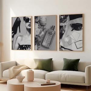 Luxury fashion prints black and white designer fashion posters set of 3 printable wall art fashion digital download chic wall art printable