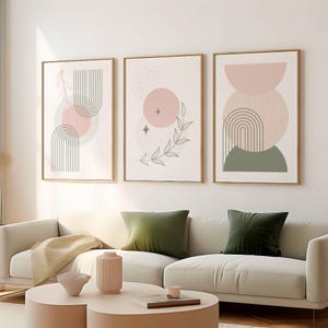 Boho Wall Art Set of 3 Blush Sage, Scandi Art, Boho Wall Decor, Blush Pink, Sage Green, Printable Wall Art, Digital Download