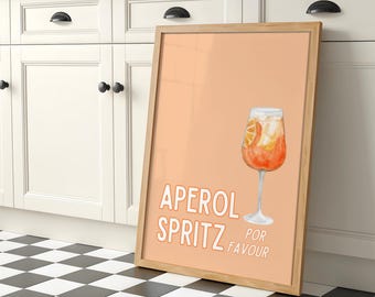 Aperol Spritz Wall Art Printable, Summer Cocktail Poster, Retro Bar Cart Decor, Kitchen Bar Print, Digital Download