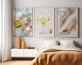 Set of 3 Fashion Wall Art Prints, Neutral Luxury Bedroom Decor, Designer Inspired Posters, Beige Gallery Wall Set, Glam Printable Wall Art