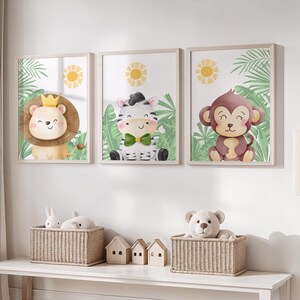 Safari Set of 3 Nursery Prints, Safari Animals Nursery Decor, Printable Wall Art, Baby Animal Prints, Digital Wall Prints, Nursery Art