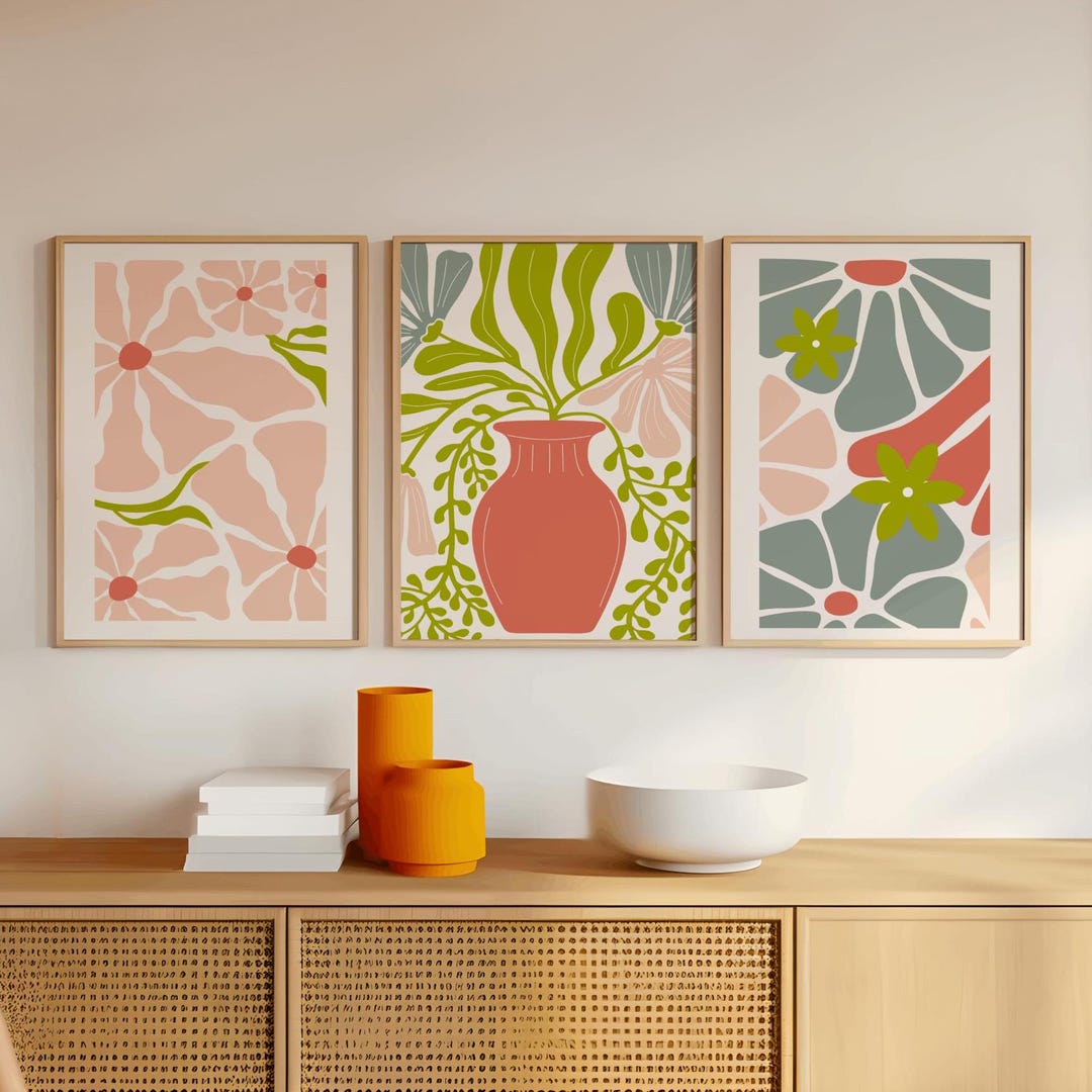 Boho Abstract Flowers Print Set of 3, Flower Market Poster, Boho ...