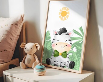 Safari Nursery Zebra Print, Baby Animal Wall Art (Digital Download)