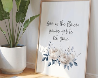 Floral Wall Art Print, Watercolour Floral Printable Wall Art, Gift for Flower Lover, Roses Wall Art, Romantic Quote Print, Digital Download