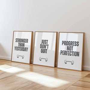 3 Piece Wall Art Gym, Home Gym Sign, Workout Motivational Quote Prints, Black & White Fitness Posters, Printable Wall Art, Instant Download
