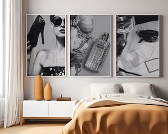 Set of 3 Luxury Fashion Prints, Printable Wall Art, Luxury Fashion Wall Art, Designer Posters, Set of 3 Black & White Prints, Fashion Poster