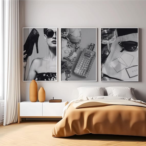 Set of 3 Luxury Fashion Prints, Printable Wall Art, Luxury Fashion Wall Art, Designer Posters, Set of 3 Black & White Prints, Fashion Poster