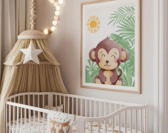 Safari kinderkamer decor, afdrukbare muurkunst, safari kinderkamer print, baby dierenprint, digitale download, jungle kinderkamer kunst aan de muur