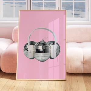 Disco Ball Poster, Printable Wall Art, Girly Poster, Trendy Dopamine Decor, Mirror Ball Preppy Print, Digital Download, Dorm Decor