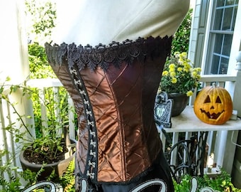 Tessa Metallic Copper Corset Festival Costume Steampunk Y2K  NOS 32