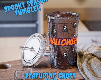 Ghost Face Scream Tumbler: 16oz Halloween Horror Movie Acrylic Cup