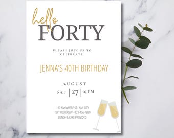 Modern 40th Birthday Invitation Elegant 40th Birthday Party Invitation Customizable Digital Invitation 40th Birthday Celebration