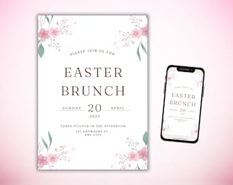 Easter Brunch Invitation | Floral Spring Invitation | Colorful Easter Party Invite | Editable Easter Template | Easter Sunday Brunch