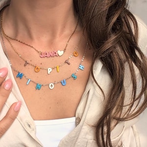 Colorful name necklace personalized - enamel letters in your color | gold, silver, rosé 18k gold-plated | gift idea