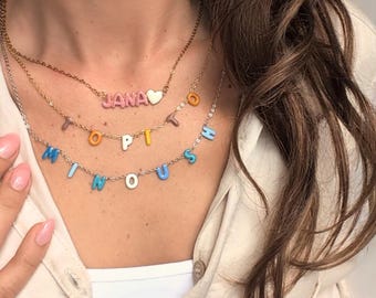 Colorful name necklace personalized - enamel letters in your color | gold, silver, rosé 18k gold-plated | gift idea