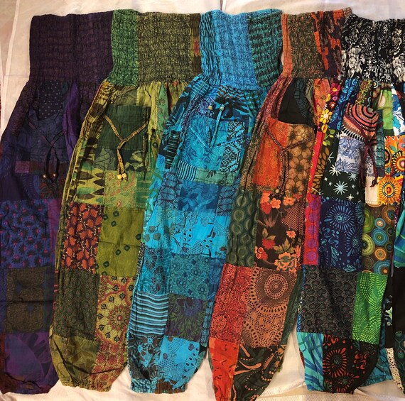 Patchwork Harem Pants with Pockets, Boho Hippie C… - image 1