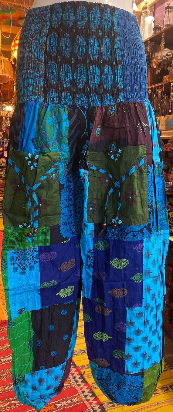 Patchwork Harem Pants with Pockets, Boho Hippie C… - image 2