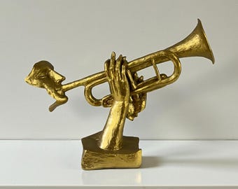 Abstract Trumpet Musician Sculpture, 35 cm - 13.8", Statue Decor