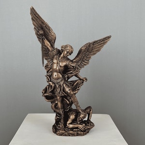 ルシファーを倒す聖ミカエル像、29 cm - 11.4 インチ、大天使の胸像彫刻、ルシファー、サタン