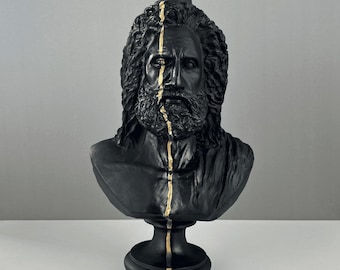 Zeus Gold Strip Bust Statue, 38 cm - 15 in, Greek Mythology Sculpture