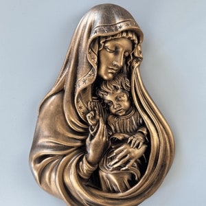 Virgin Mary and Baby Jesus Wall Decor, 25 cm - 10 in, Religious Gift, Wall Art, Gift for Her
